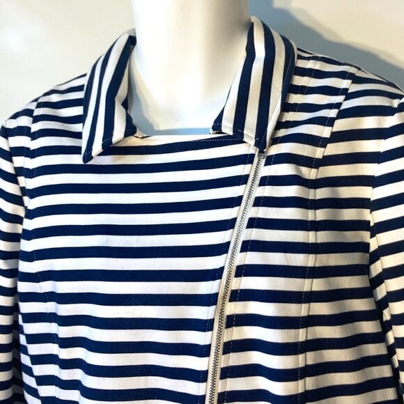 Lane Bryant SZ24 Navy & White stripe moto jacket Nautical Sailor Coastal Preppy - Picture 8 of 12